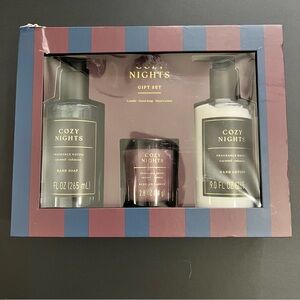 Cozy Nights Gift Set - Hand Soap, Candle & Hand Lotion - Caramel & Tobacco Scent